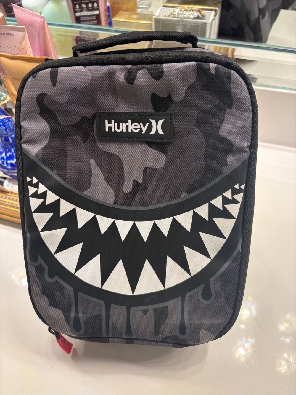 Hurley Adults Insulated Lunch Tote Bag Grey Camo Shark Teeth Design PreOwned